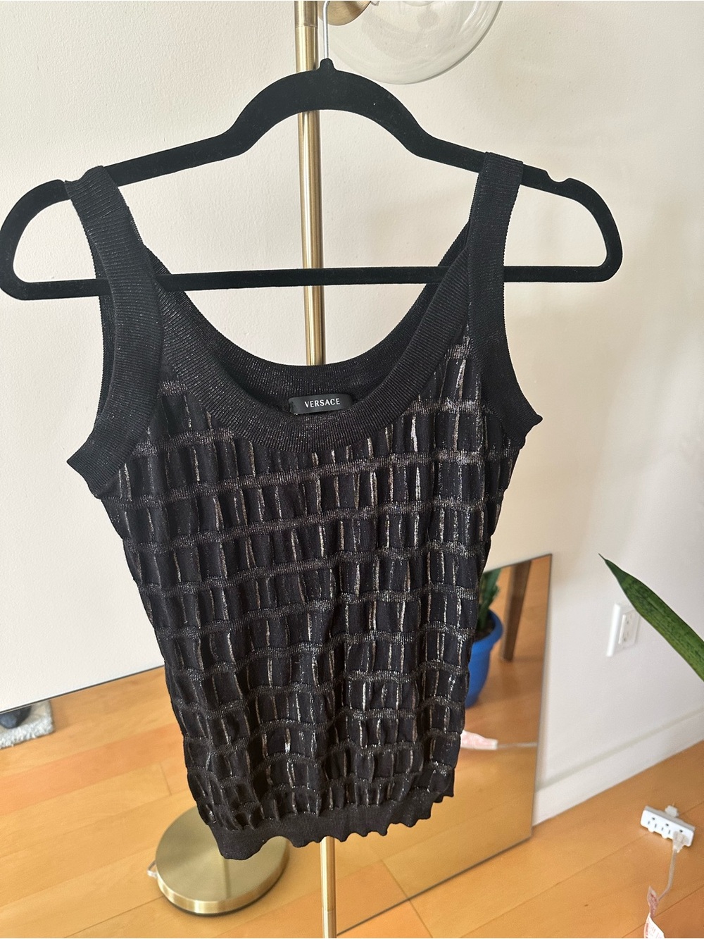Versace Black Open-Knit Sleeveless Tank Top